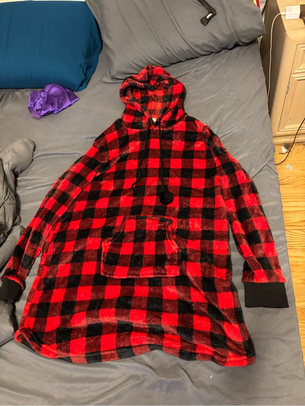 Red & Black Buffalo Plaid Hooded Lounge Dress Cozy & Soft Size - L/XL